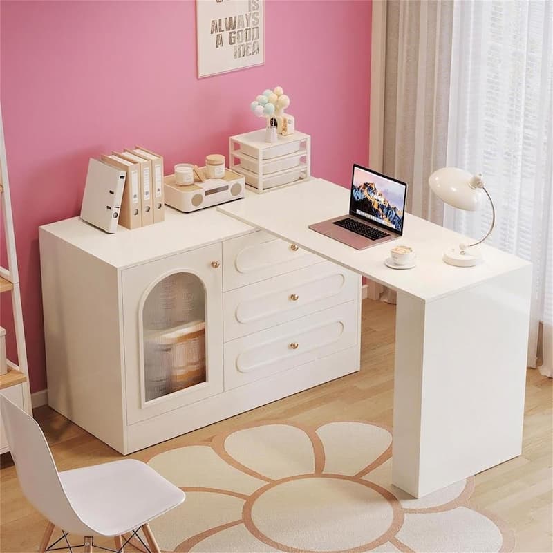 Extendable & Swivel Computer Desk with Storage