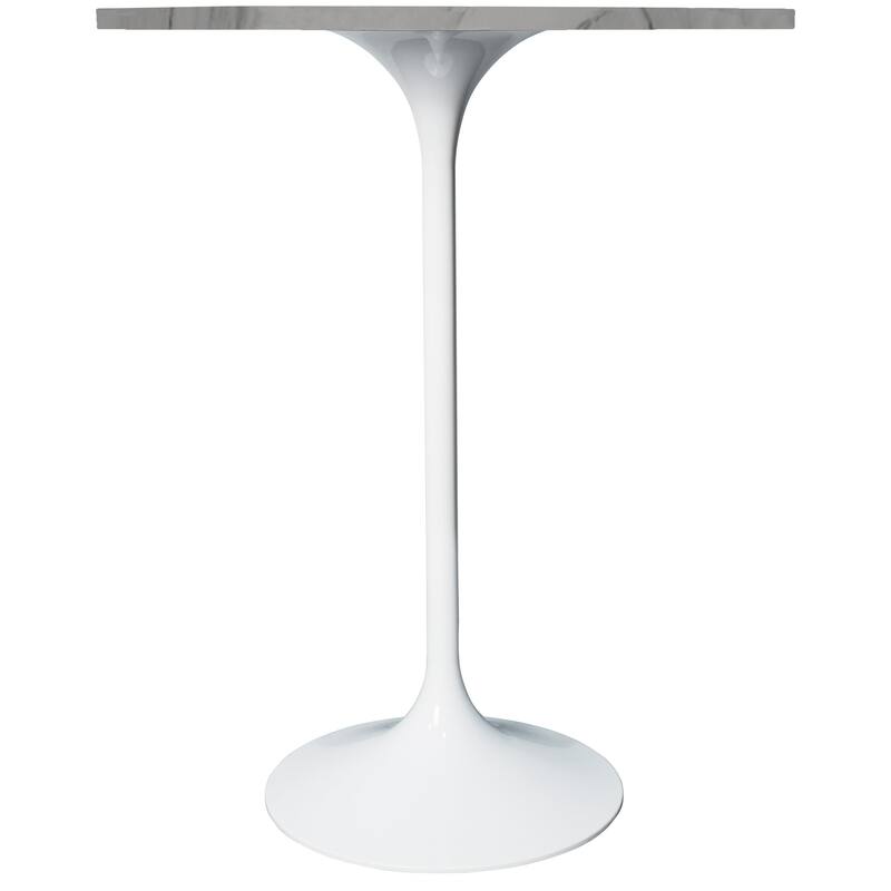 LeisureMod Verve 27" Bar Dining Table with Sintered Stone Round Top in White Steel, White Marbleized