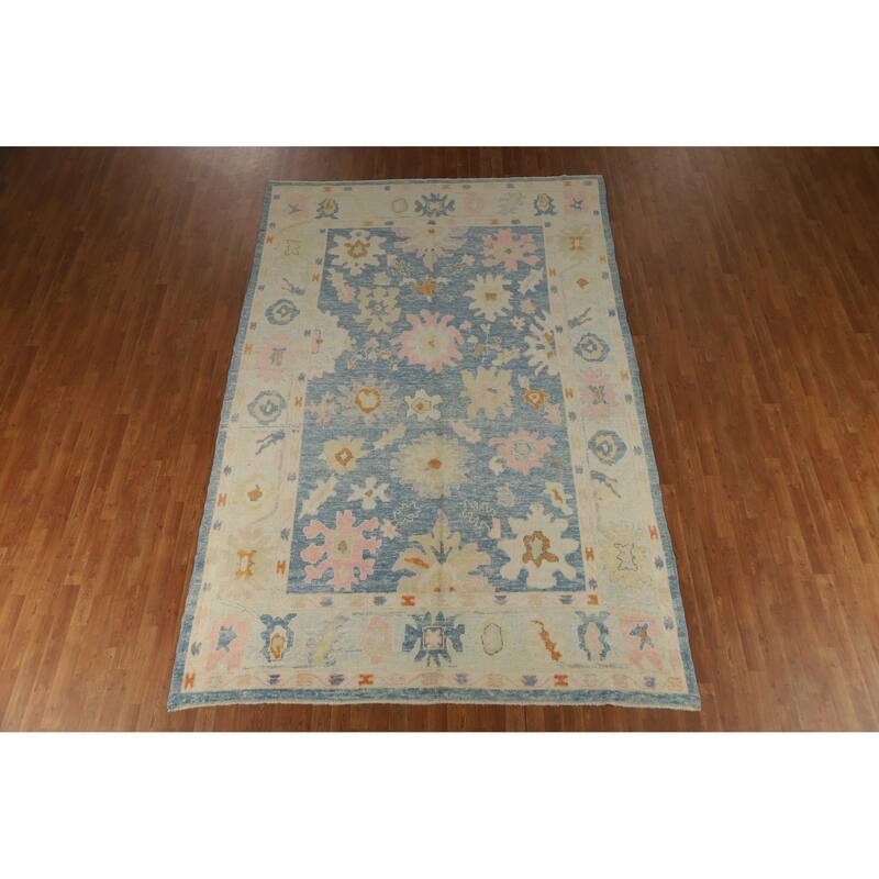 Hand Knotted Oriental 100% Wool Carpet Transitional All-Over Navy Blue & Blues Oushak Area Rug - 11' 8'' X 7' 8''