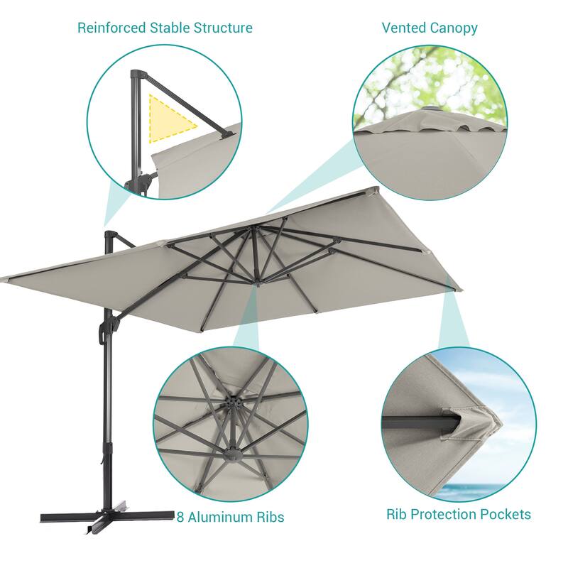 BONOSUKI 10x10FT Cantilever Patio Umbrella Infinite Angle Adjustment