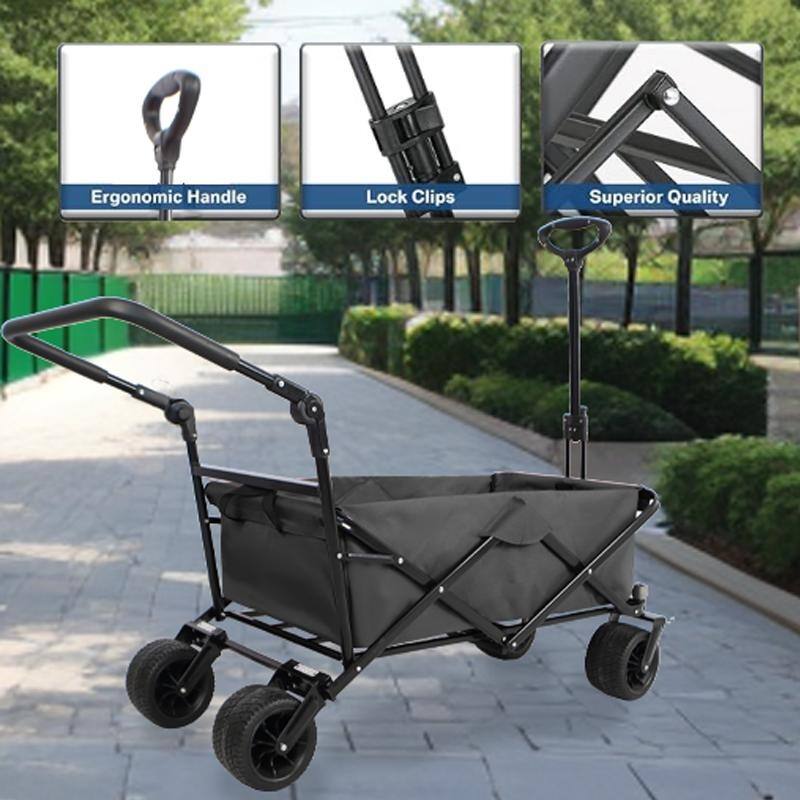 Folding Wagon with All-Terrain Wheels, 230lbs Capacity, Telescoping Handle, and Dust Cover for Beach, Outdoor, and Garden Use