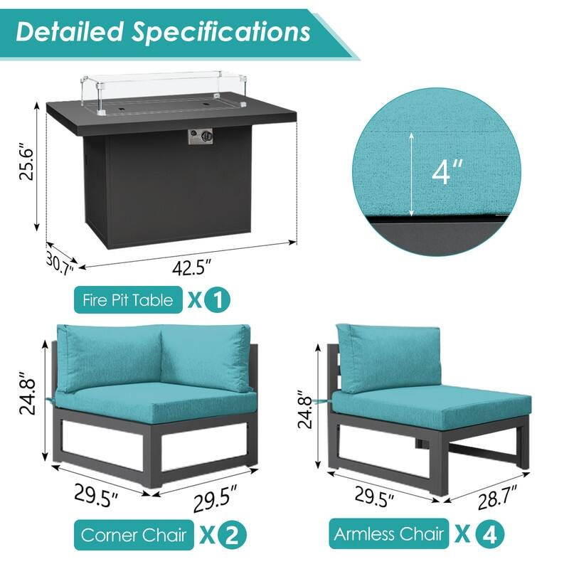 FINCATI Aluminum Outdoor Patio Furniture Conversation Sectional Sofa Set