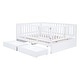 preview thumbnail 14 of 25, Full Size Wood Daybed with Fence Guardrails and 2 Drawers Split into Independent Floor Bed and Daybed, Gray