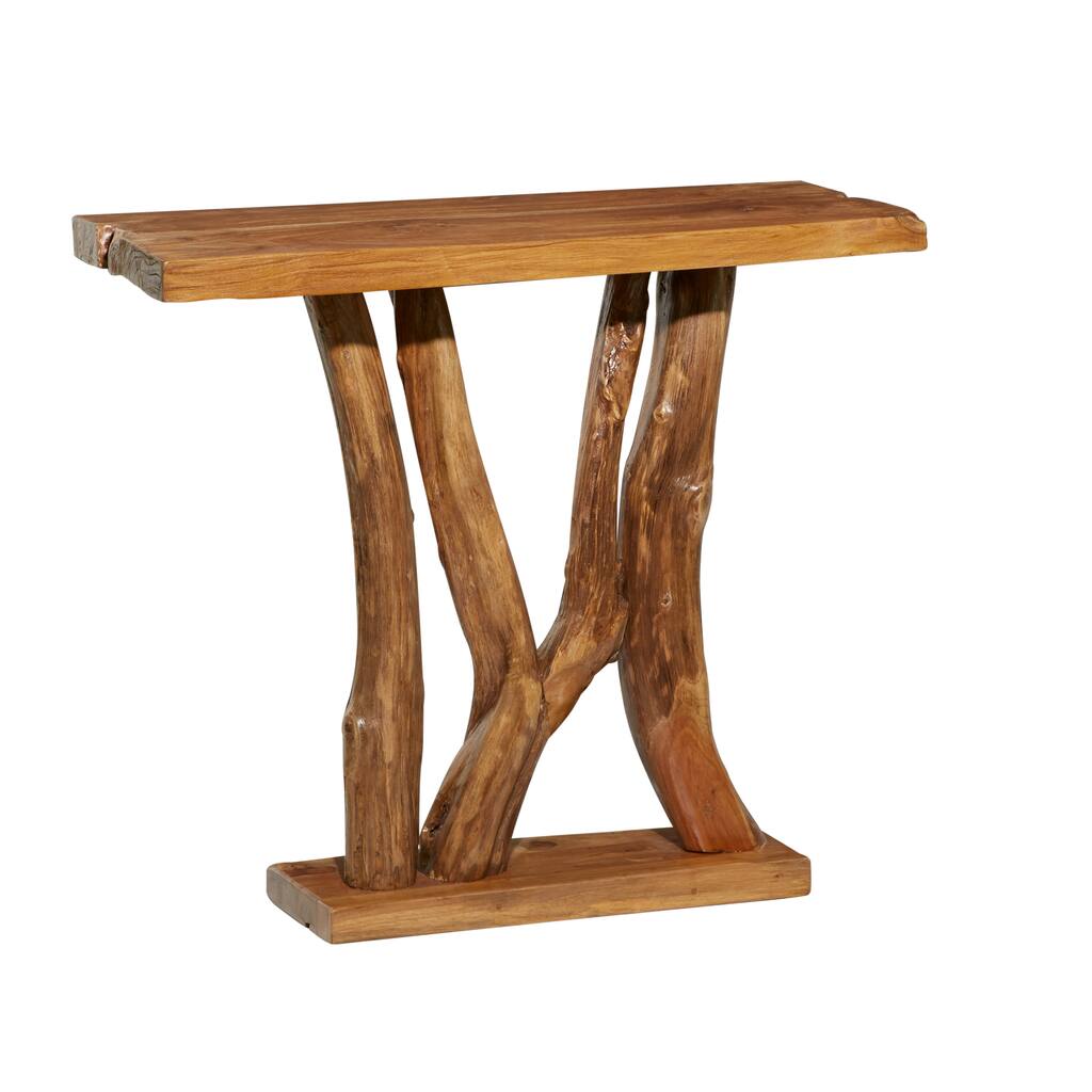 Teak Wood Small Live Edge Tree Trunk Console Table - Brown - Roche River Decor - 14"W x 35"L x 32"H