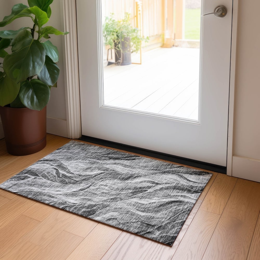 Machine Washable Indoor/ Outdoor Chantille Moden Waves Rug