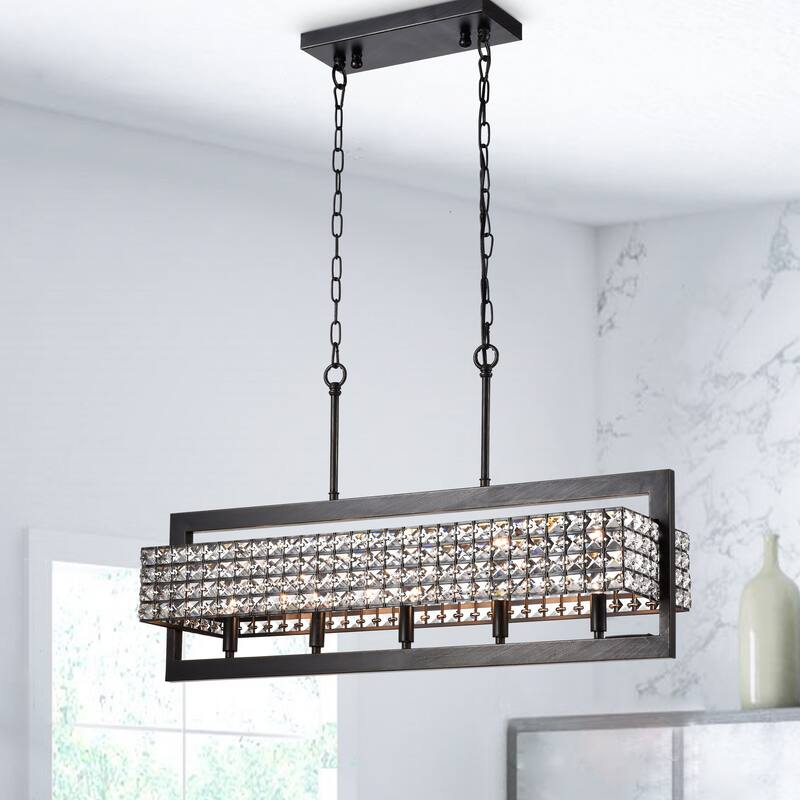 Taunus Rectangular Beaded 5-Light Chandelier for Dining/Living Room, Kitchen Island