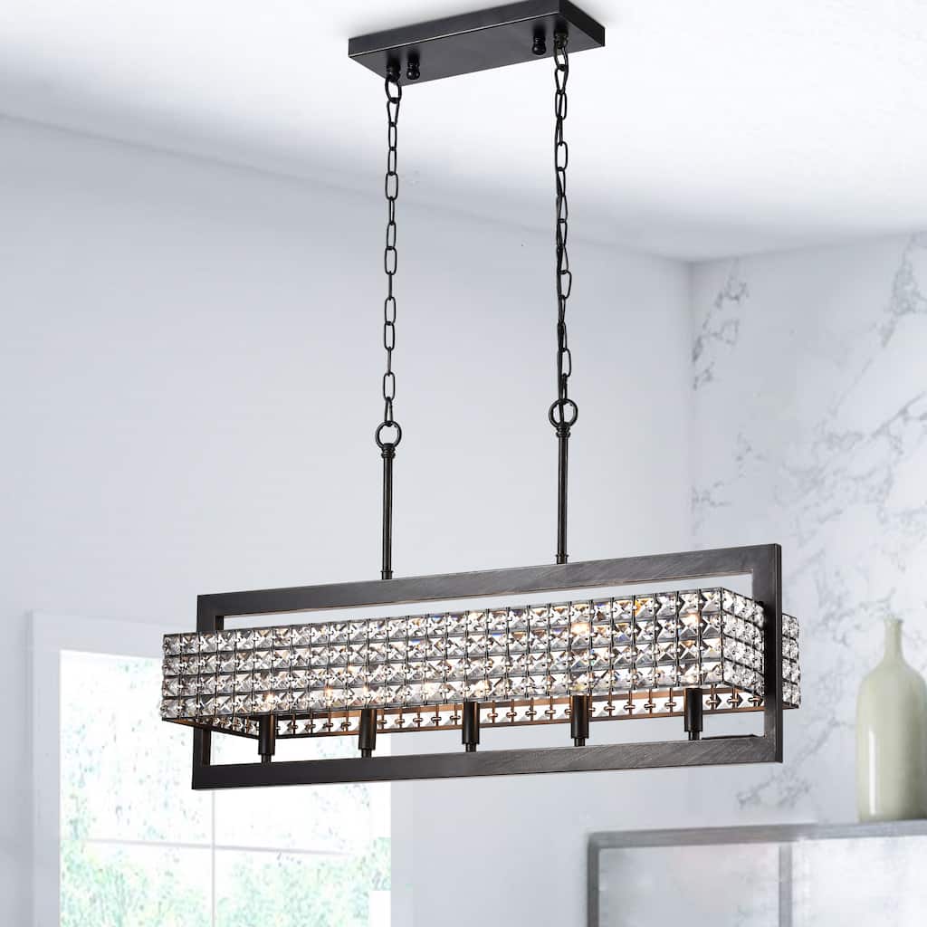 Taunus Rectangular Beaded 5-Light Chandelier for Dining/Living Room, Kitchen Island