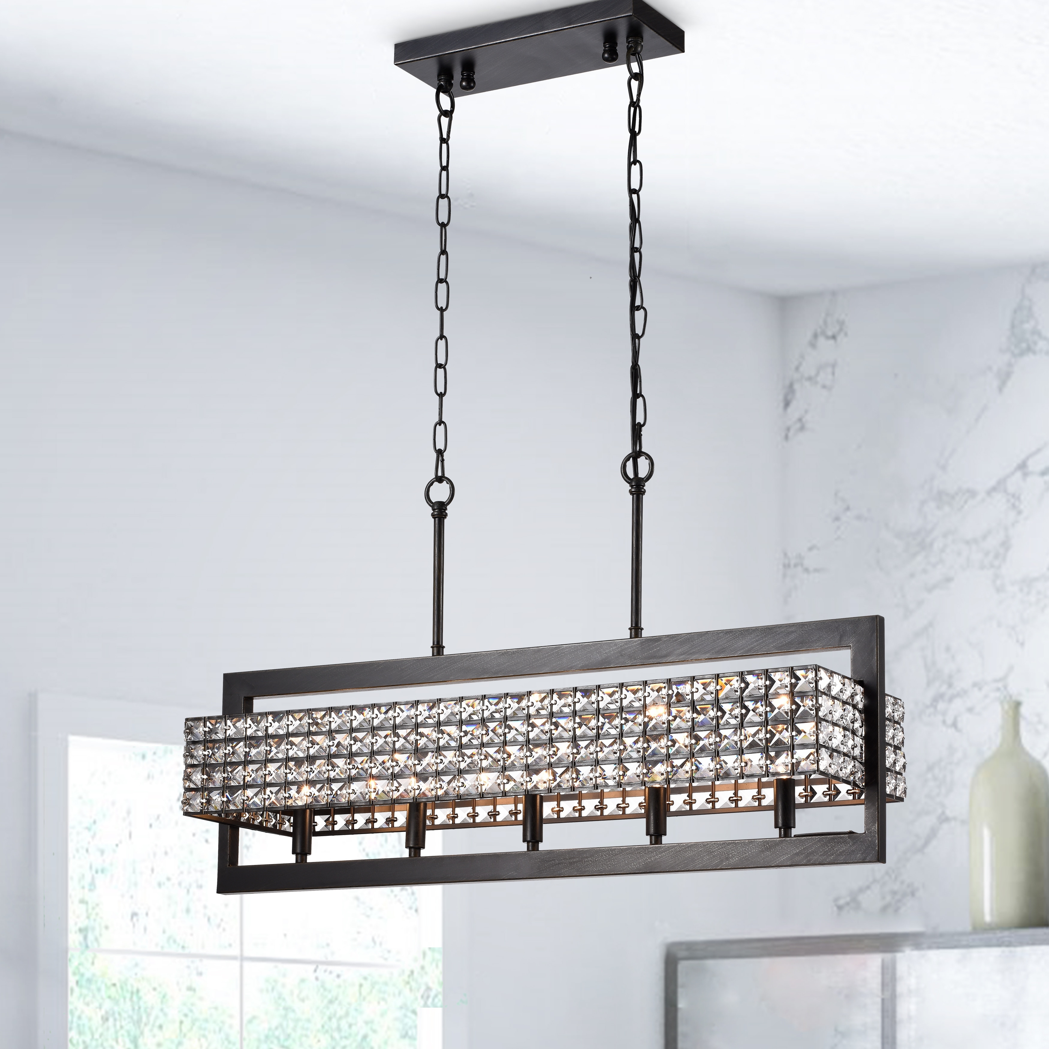 Taunus Rectangular Beaded 5 Light Chandelier for Dining Living Room Kitchen Island