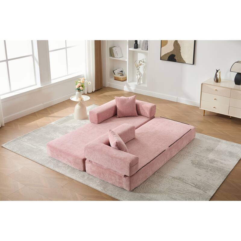Queen Foldable Sofa Bed, 6-in-1 Convertible Sleeper Sofa with Mattress, Chaise Lounge Loveseat with Removable Cover