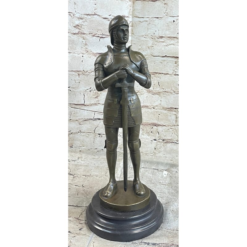 Medieval European Knight Heavy Armor Bronze Statue Sculpture Figure 14 Inches X 5 Inches
