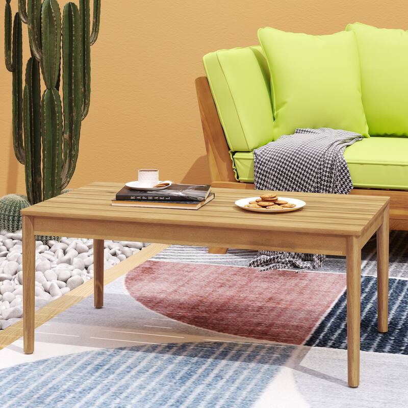 Roomfitters Outdoor Wood Coffee Table with Slatted Top, Weather-Resistant Patio Design for Balconies and Gardens, Teak