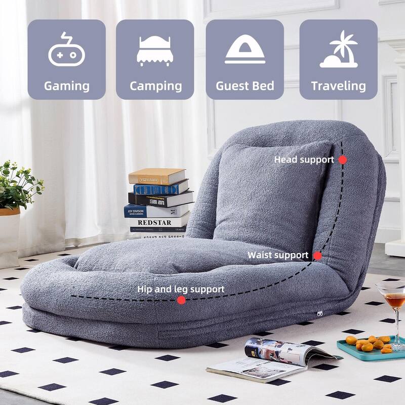 Folding Sofa Chair with 5 Adjustable Positions, Plush Floor Lounge Chair