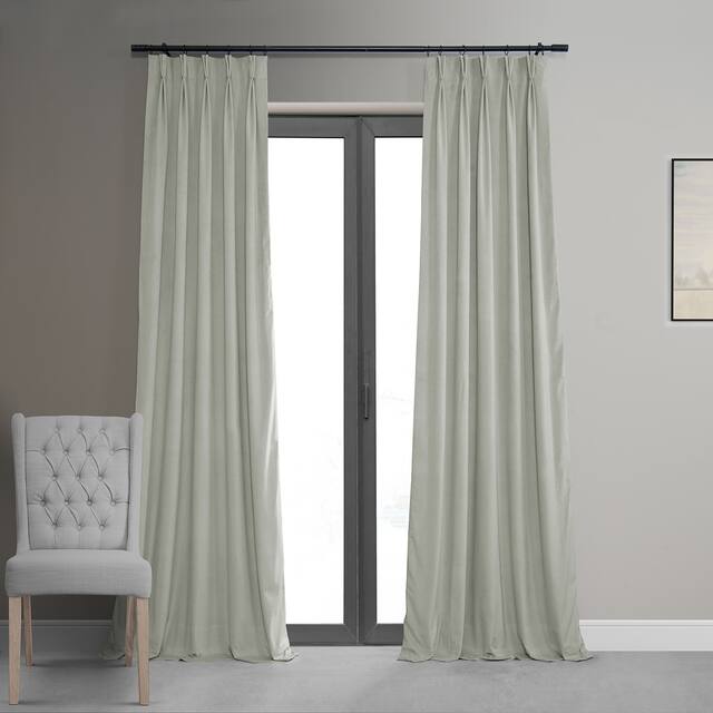 Exclusive Fabrics Signature Pleated Blackout Velvet Curtain (1 Panel) - 25 X 96 - Reflection Grey