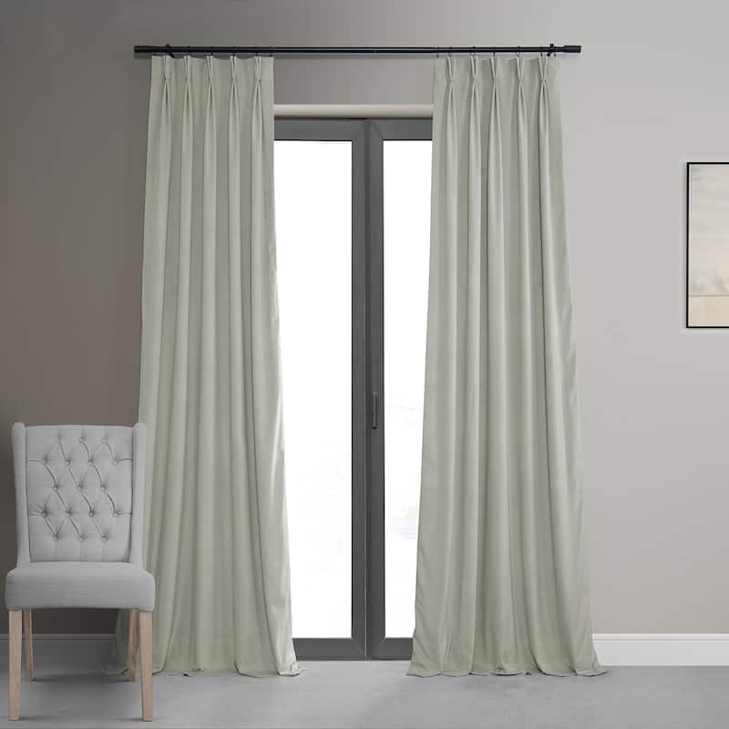 Exclusive Fabrics Signature Pleated Blackout Velvet Curtain (1 Panel) - 25 X 120 - Reflection Grey