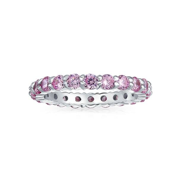 925 Sterling Silver /& Hot Pink Cubic Zirconia CZ Stackable Full Eternity Ring Band 3 mm Sizes 5-11