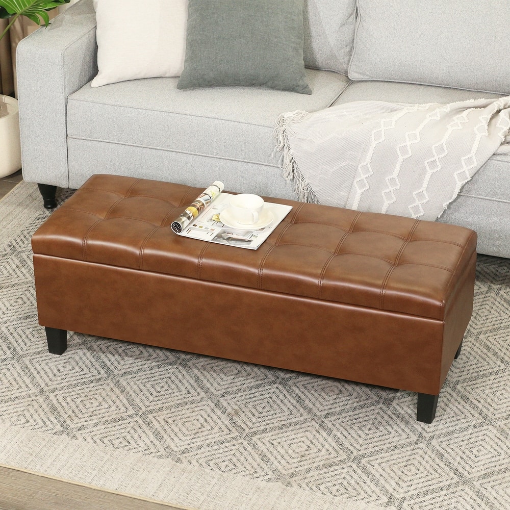 Adeco Faux Leather Storage Ottoman Bench for Living Room