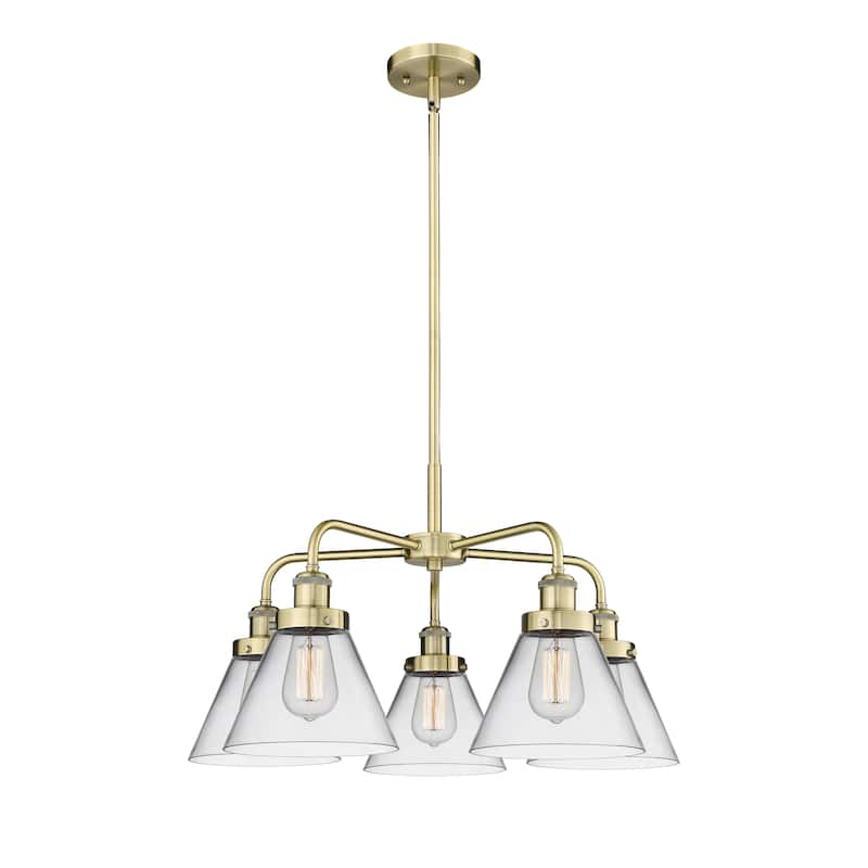 Innovations Lighting Cone - 5 Light 26" Stem Hung Chandelier - Antique Brass/Clear
