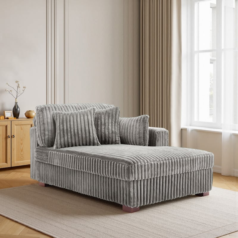 DREAMSIDEA Oversized Right Facing Chaise Lounge Lofa - Light Grey/2 Pillows