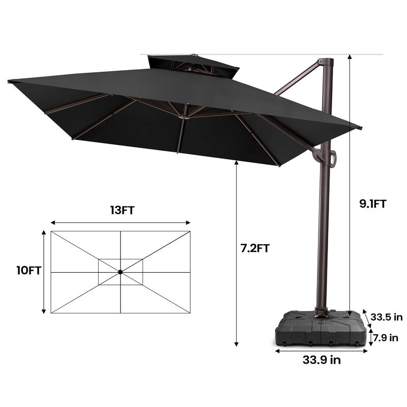 Pellebant 10 X 13 Feet Outdoor Cantilever Umbrella with Base