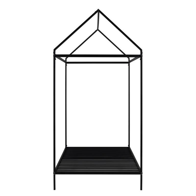 Twin Size Metal House Bed Frame for Kids, No Box Spring Needed, Black