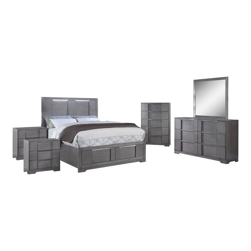 Furniture of America Tona Contemporary 6-Piece Grey Wood Storage Platform Bedroom Set with LED Lights
