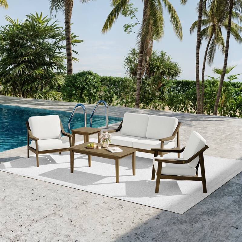 5-piece Adirondack Patio Teak Lounge Chairs Loveseat Conversation Set