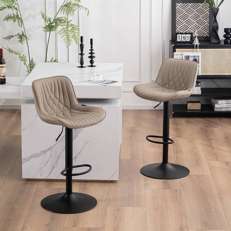 Adjustable Bar Stools Set of 2, Faux Leather Swivel Bar Chairs