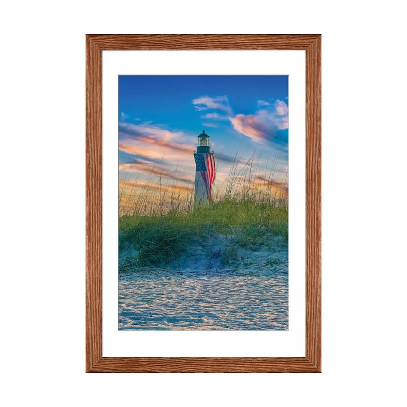 iCanvas "Tybee Lighthouse Flag At Sunset" by Dan Sproul - Walnut - 24x16x1
