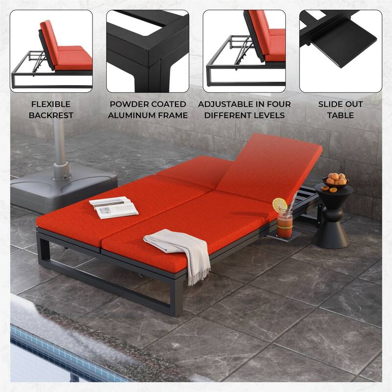 Chelsea Polyester Fabric Outdoor Lounge Chair with Four-Level Adjustable Backrest and Powder-Coated Aluminum Frame