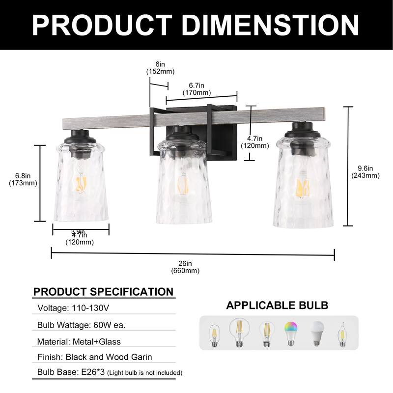 3-Light Brushed Nickel Cylinder Modern Bathroom Vanity Light with Clear Glass Shade,Wall Lamp for Mirror Kitchen Bedroom