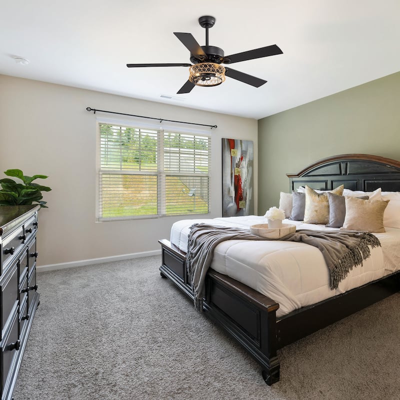 52" Reversible 5-Blade Farmhouse Caged Ceiling Fan with Light and Remote