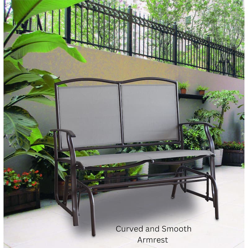 Kaycey 2-Person Brown Metal Outdoor Loveseat Glider with Mix Tan Sling - N/A