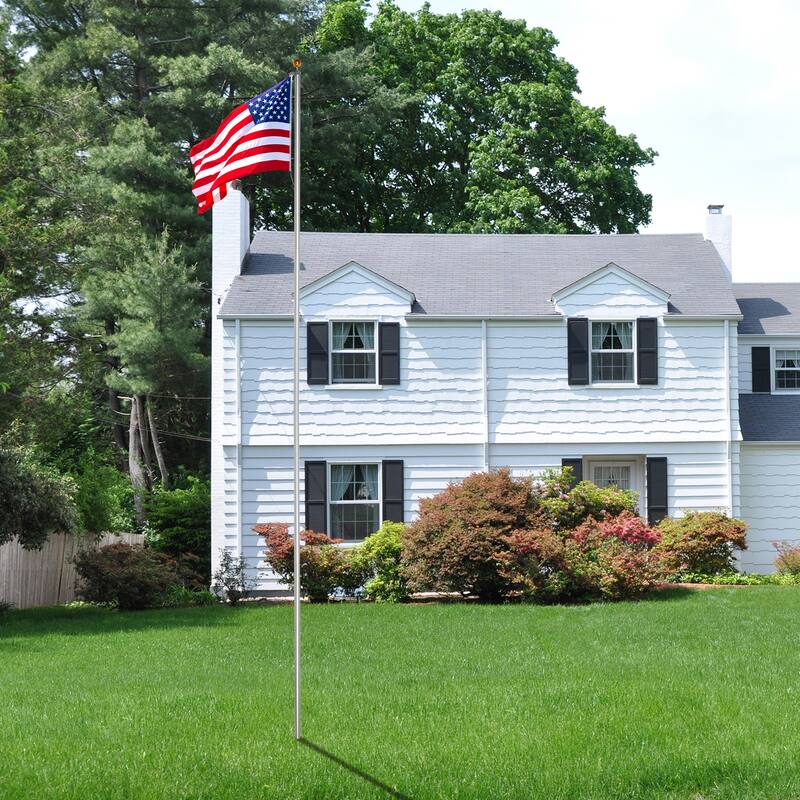 30 Feet Sectional Aluminum Extra Thick Flagpole Kit for Ideal for Outside House - N/A