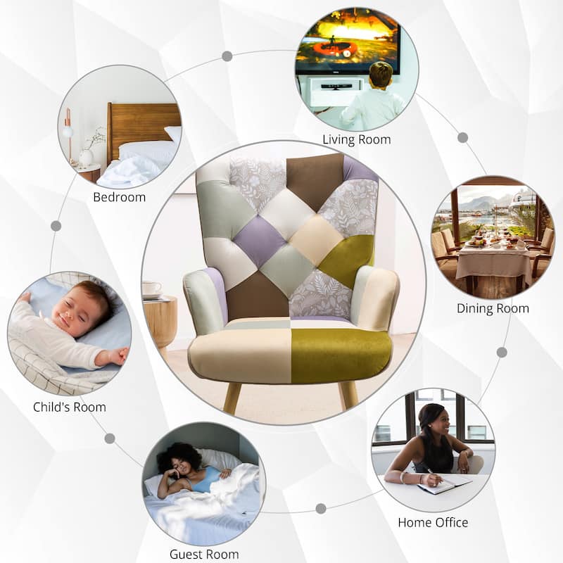 Upholstered Wingback Accent Chair with Rubberwood Legs & Levelers