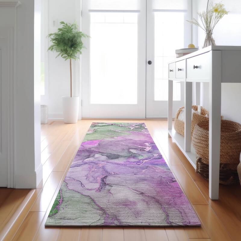 Premium Washable Super Soft Abstract Contemporary Mayfield Rug - Purple - 2' 3" x 7' 6" - Runner