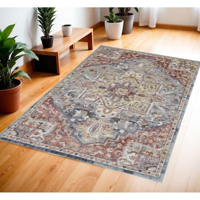 Power Loomed Distressed Floral Traditional Stain Resistant Area Rug - 71' X '47' X '0.5