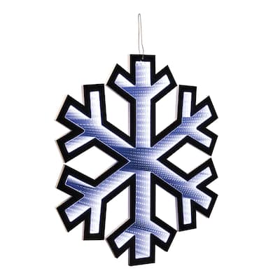 White Acrylic Plastic Snowflake with Infinity Light Effect for Holiday Display - 22” x 0.5” x 23.5” (L x W x H)