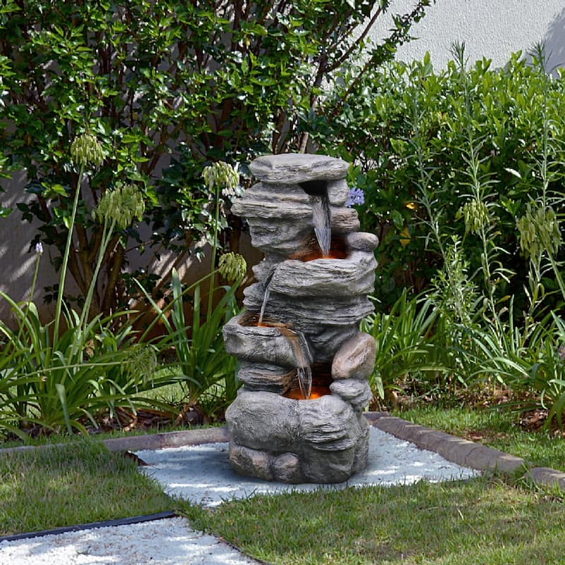 Teamson Home - 40" 3 Tier Rock Water Fountain, LED Light