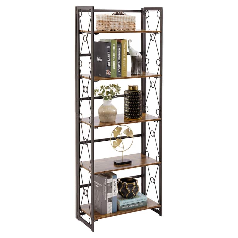 VECELO Contemporary 5-Shelf Display Bookcase, Industrial 62" Tall Bookshelf Storage Organizer