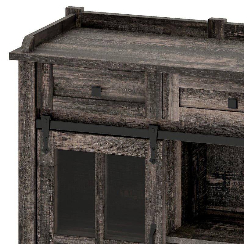 53" Barn Door Buffet Coffee Bar Cabinet with Wine Rack, Kitchen Sideboard Storage Cabinet
