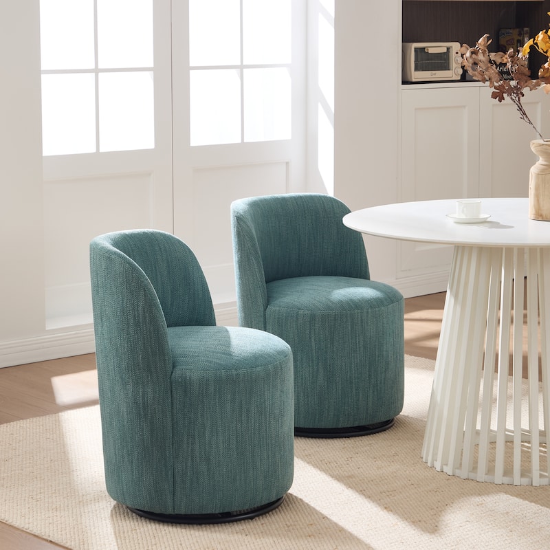 Set Of 1 Upholstered Barrel Chair, Mid Century Modern Round Linen Dining Chair, 360 Degree Swivel Side Chair for Dining Room