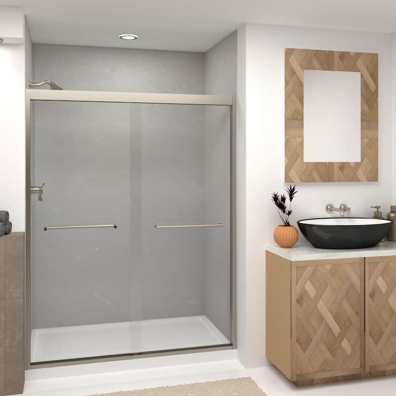 Frederick 59 in. W x 76 in. H Sliding Semi-Frameless Shower Door in Brushed Nickel with Clear Glass - 60 x 76 - 60 x 76 - Brushed Nickel