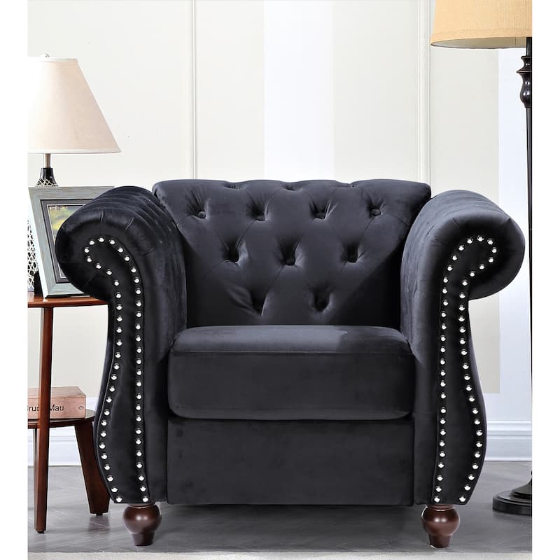 Kemos Classy Velvet Chesterfield Armchair - Black