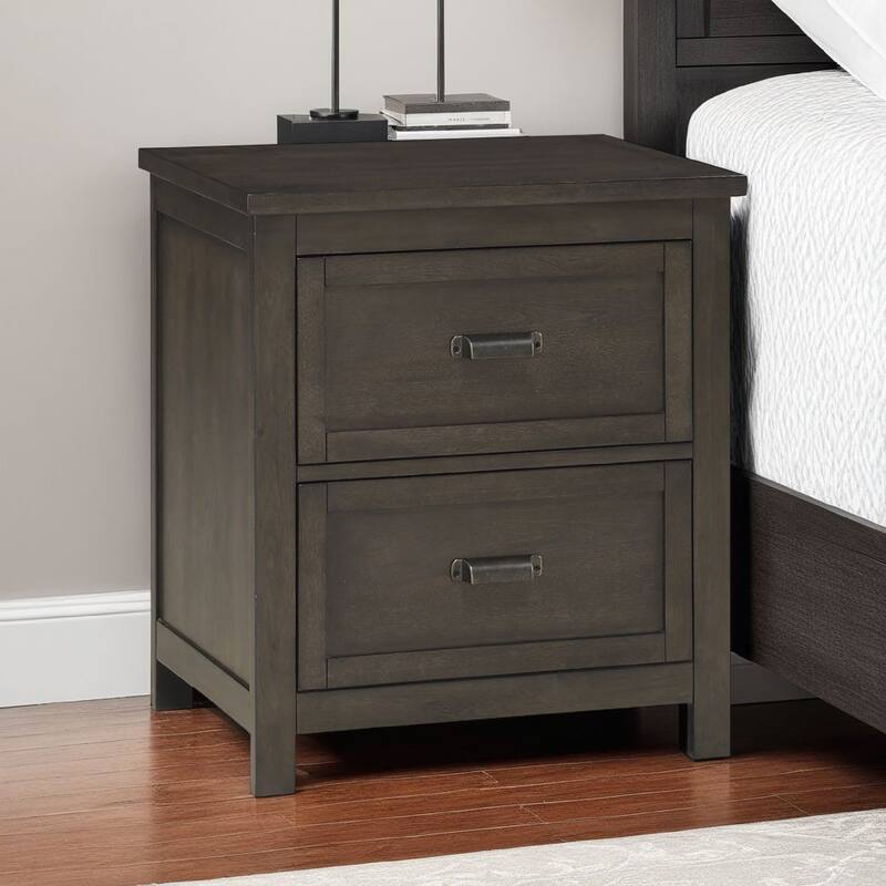 Bron Nightstand, 2 Drawers, Dark Cherry Brown Birch Veneer, 28 Inch