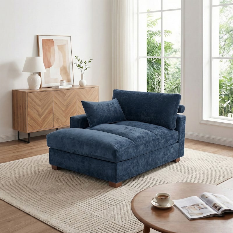 Mid-Century Chenille Adjustable Headrest Chaise Lounge Sofa