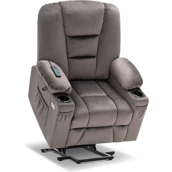 Mcombo Electric Power Lift Recliner Chair with Massage and Heat for Elderly, Extended Footrest, USB Ports, Fabric 7529