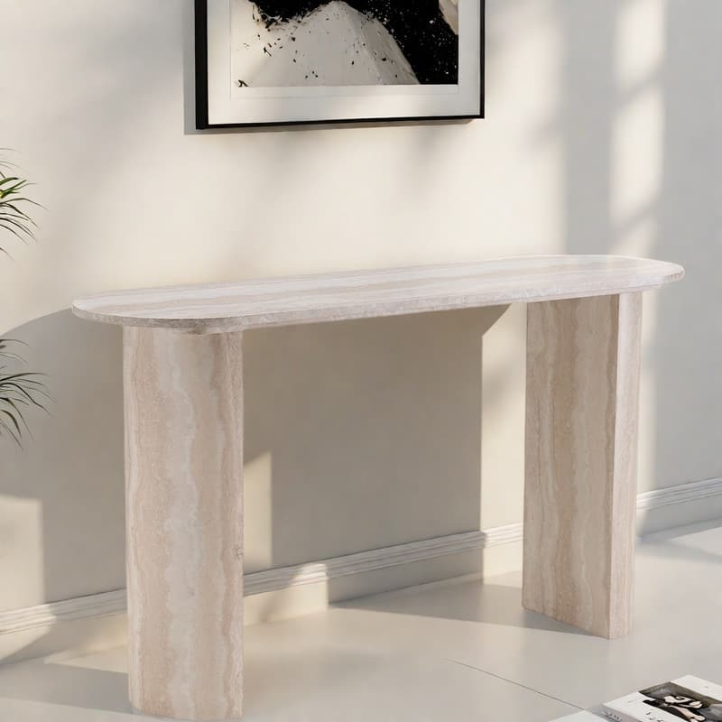 55.12" MDF Modern Faux Marble Console Table - Round Edge Design & Sturdy MDF Pedestal Base