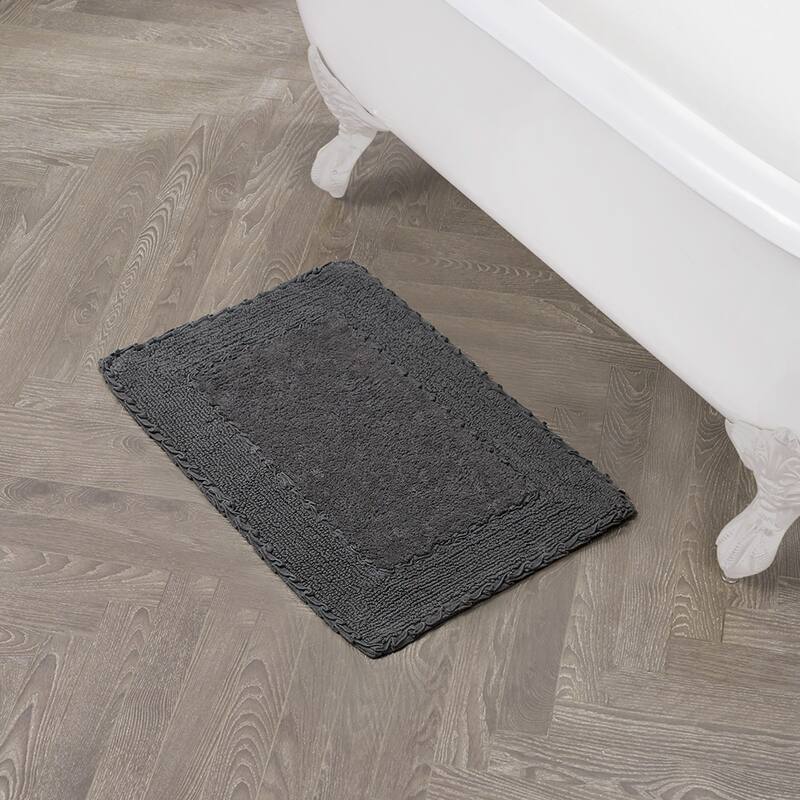 Laura Ashley Ruffle Border Pure Cotton Bath Rugs - 17" x 24" - Dark Gray
