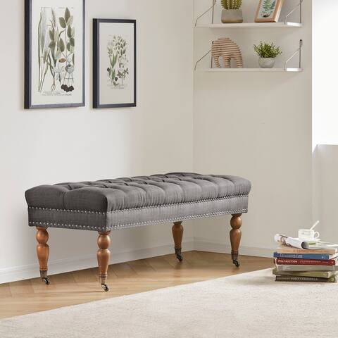 BELLEZE 47" Brooke Tufted Ottoman Bench with Rubber Wood Legs - Medium