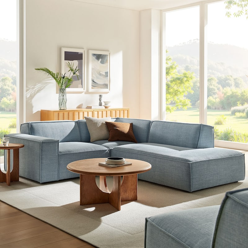 Restore 3-Piece Performance Fabric Upholstered Modular L-Shaped Sectional Sofa - Sky